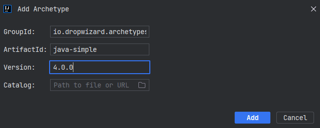 Selecting Dropwizard Archetype